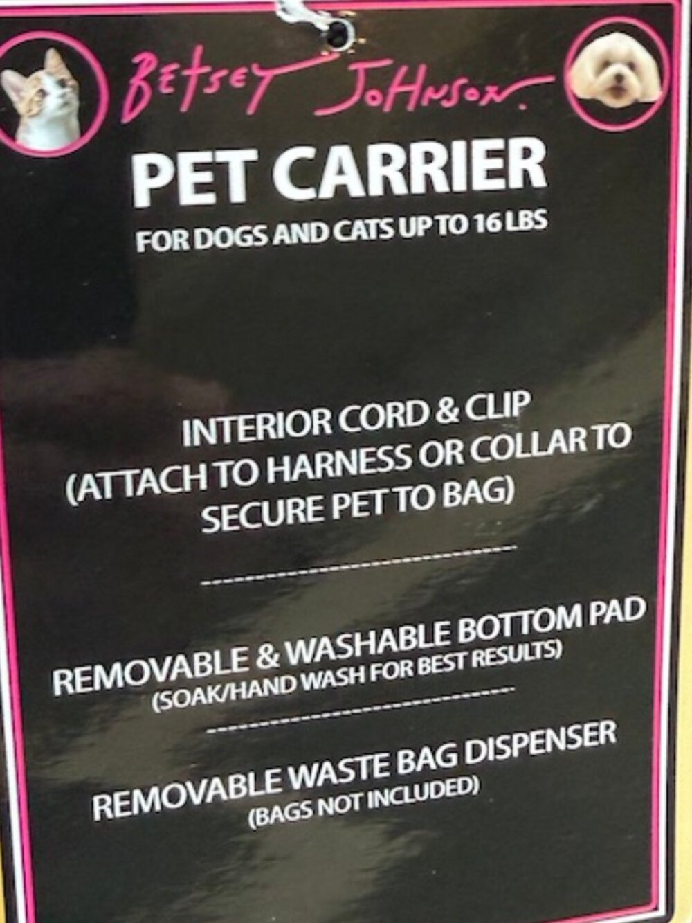 New! Betsy Johnson Pet Carrier Quilted Hearts in Black - Picture 3 of 6